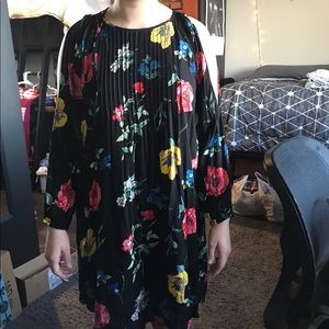 black floral dress with cut out shoulders